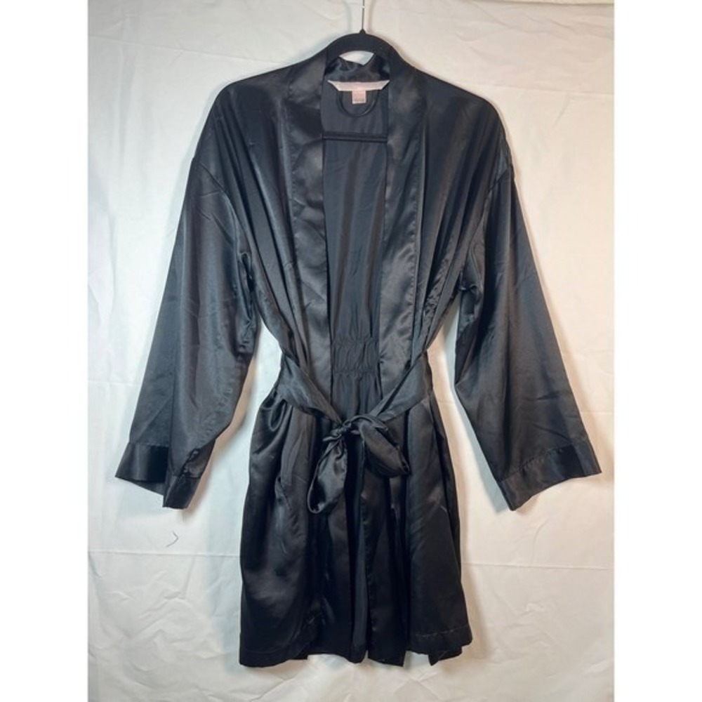 Vtg Victoria's Secret Gold Label Slip Dress Sz M Robe Set Black Satin Lace - Picture 9 of 12